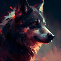 Digital painting of a wolf's face. Digital painting of a wolf., Image photo