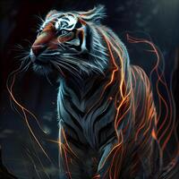 Tiger in the forest. Artistic illustration with fire effect., Image photo
