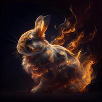 Rabbit in the fire. Illustration on a black background., Image photo