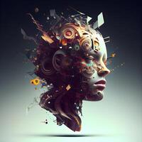 3d rendering of a female head with music notes in her head, Image photo