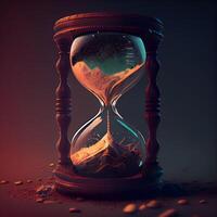 Hourglass with cracked sand inside. Concept of time passing. 3d rendering, Image photo
