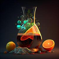 3d render, abstract background with glass jar and splashing liquid, Image photo