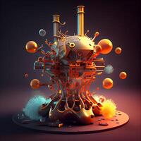 3d rendering of a science fiction robot with a lot of particles, Image photo