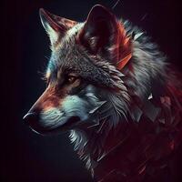 retrato de un lobo en bajo escuela politécnica estilo. 3d representación, ai generativo imagen foto