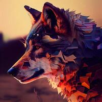 3D rendering of a wolf in digital art style. 3D illustration., Image photo