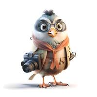 Cartoon bird with binoculars looking into the distance 3D Illustration, Image photo