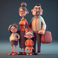 contento familia. padre, madre, hija y hijo. 3d representación, ai generativo imagen foto