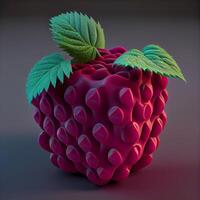 Raspberry with leafs on a dark background. 3d illustration, Image photo