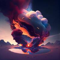 Fantasy landscape with surreal planet and clouds. 3D illustration., Image photo