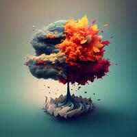 Conceptual image of a human brain made of colorful autumn leaves, Image photo