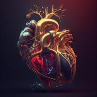 humano corazón en un oscuro antecedentes. 3d representación, 3d ilustración., ai generativo imagen foto