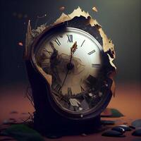 Time concept. Old clock on a dark background. 3d rendering, Ai Generative Image photo