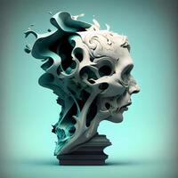 3d render of abstract composition with a human head made of marble, Image photo