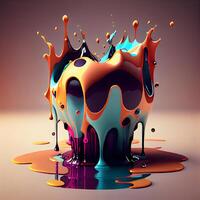 3d illustration of a colorful paint drop splashing on a color background, Ai Generative Image photo