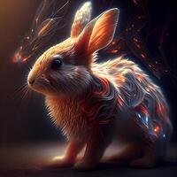 Rabbit with fire on a black background. 3d rendering., Image photo