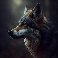 Portrait of a wolf on a dark background. Portrait of a wolf., Image photo