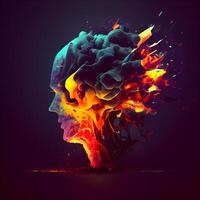 Colorful explosion of paint in the form of a human skull. illustration., Image photo