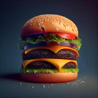 Hamburger with a candle on a blue background. 3d rendering, Image photo