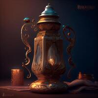Vintage Arabic coffee pot with burning candle. illustration for your design, Image photo