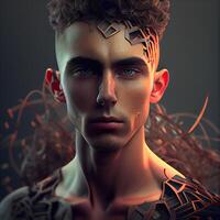 3d rendering of a male robot with futuristic hairstyle and skin, Image photo