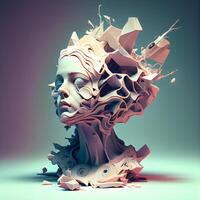 3d rendering of a human head in a surreal style. Abstract background., Image photo