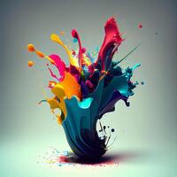 Colorful paint splashes isolated on grey background. 3d rendering, Image photo