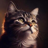 Portrait of a beautiful cat on a dark background. Digital painting., Image photo