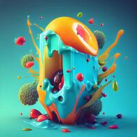 Fruta jugo salpicaduras fuera de naranja. 3d ilustración., ai generativo imagen foto