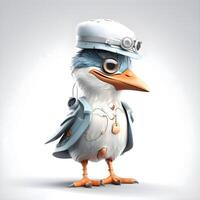 Cartoon penguin in a pilot's cap and headphones on a white background, Image photo