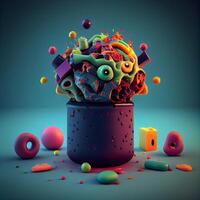 3d ilustración de un caldera lleno de multicolor globos, ai generativo imagen foto