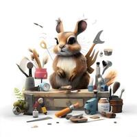Easter rabbit with tools on a white background. 3d illustration, Image photo