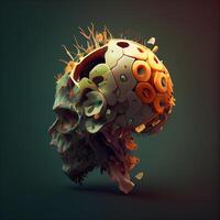 3d rendering of an alien skull with blood cells isolated on dark background, Ai Generative Image photo