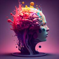 Abstract human head with colorful splashes. 3d render illustration., Image photo