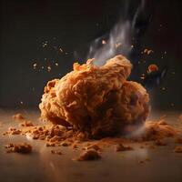 Fried chicken pieces with smoke on a black background. Toned., Image photo