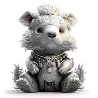 3D rendering of a teddy bear in a silver armor isolated on white background, Image photo