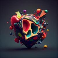 Abstract colorful geometric shape on dark background. 3d render illustration., Image photo