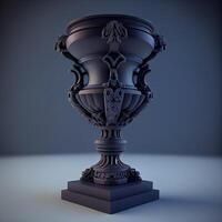 trofeo taza en un azul antecedentes. 3d hacer ilustración., ai generativo imagen foto