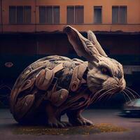 Rabbit in the city. 3d rendering, 3d illustration., Image photo