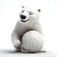 3d representación de un blanco polar oso con un baloncesto aislado en blanco fondo, ai generativo imagen foto