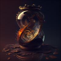 abstract background with an hourglass and leaves. 3d render, Image photo