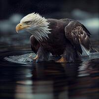Bald Eagle in the water. 3D rendering. Computer digital drawing., Image photo