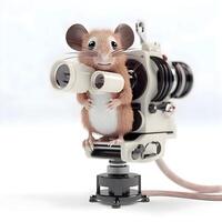 3D rendering of a hamster holding a camera on a tripod, Image photo