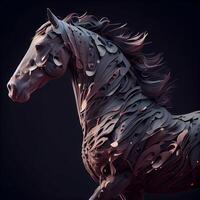 Horse with a beautiful mane made of metal. 3d rendering, Image photo