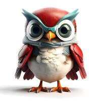 Cartoon owl with big eyes on a white background. 3d illustration, Image photo