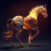 Horse with fire effect on dark background. 3D rendering., Image photo