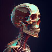 humano esqueleto anatomía en oscuro antecedentes. 3d ilustración. 3d cg. alto resolución., ai generativo imagen foto
