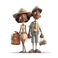 3D Render of a young couple with a suitcase and a map, Image photo