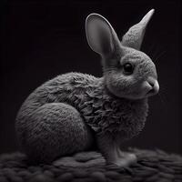 3D rendering of a gray rabbit sitting on a pile of coffee beans, Image photo