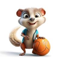 linda nutria con baloncesto aislado en blanco antecedentes. 3d ilustración., ai generativo imagen foto