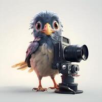 juguete pájaro con cámara y máquina de escribir aislado en un blanco fondo, ai generativo imagen foto